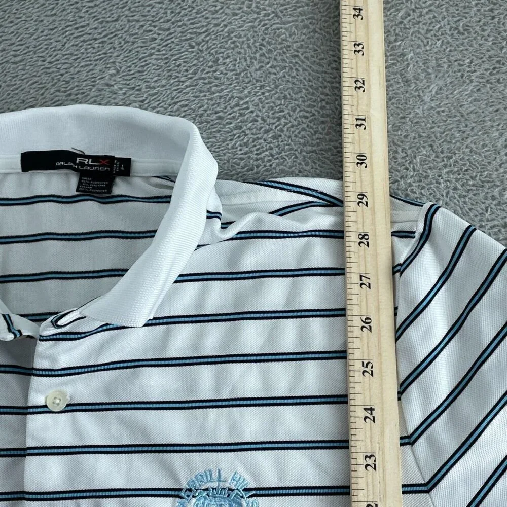 RLX Ralph Lauren Mens Beverly Hills Polo Shirt White/Blue Stripes Size L 1809